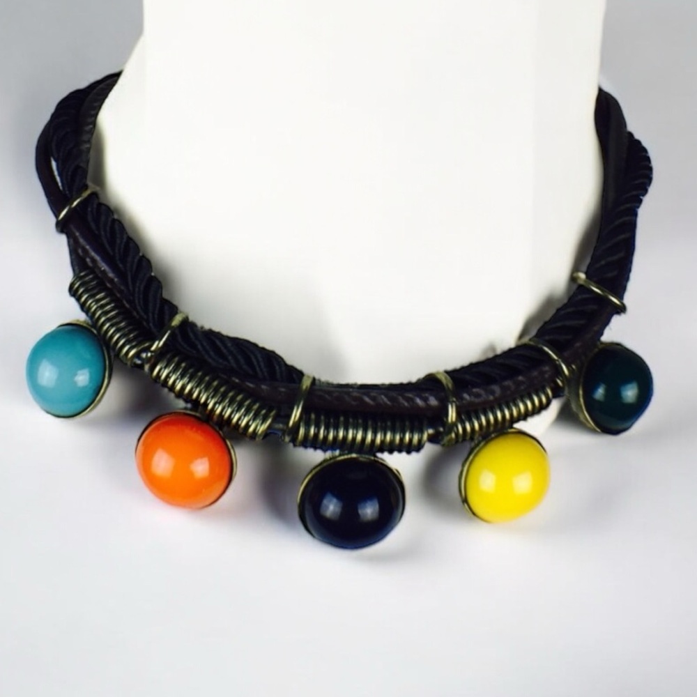 NEW Makarlon Indie Boho Color Charm Coil Collar Necklace Set Stud Earrings